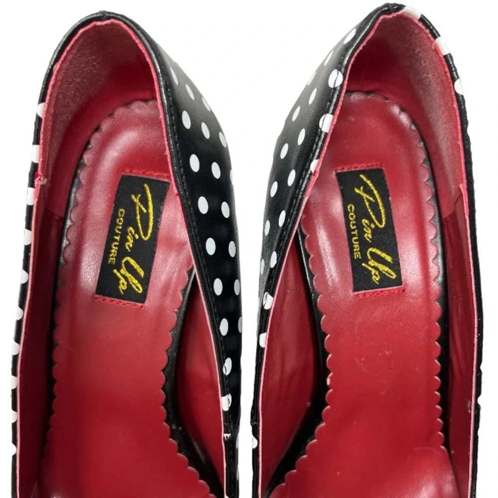 Pinup Couture Cutiepie 06 Heels Size 9 Black Polka Dot Red Bow Heart Cutout Toe - Picture 10 of 11